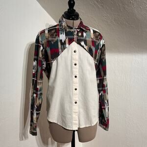 Vintage Rough Rider Western Shirt Women’s M Aztec Print 100% Cotton Button Up